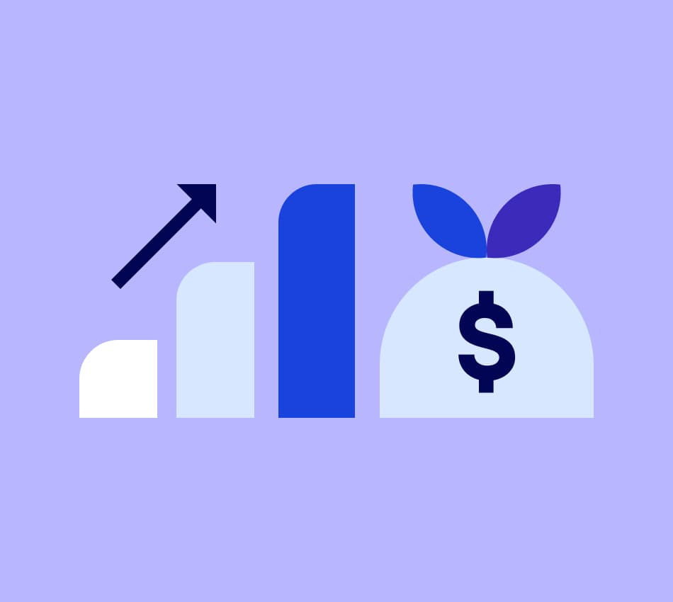 Illustration of an increasing bar graph and a bag of money to signify high annual percentage yield (APY).