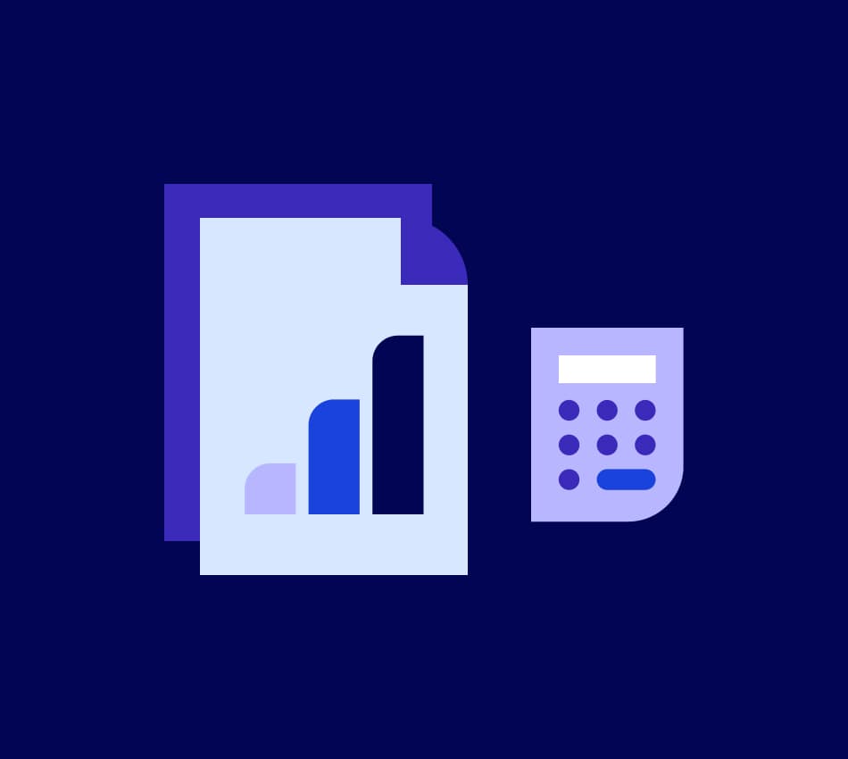 Illustration of documents with charts and graphs next to a calculator.